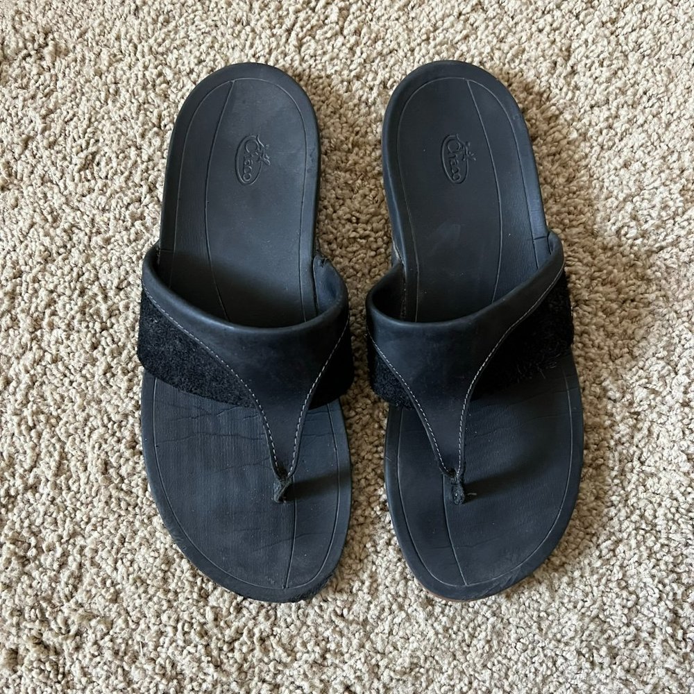 Black Chaco Suede Flip Flops. Size 9